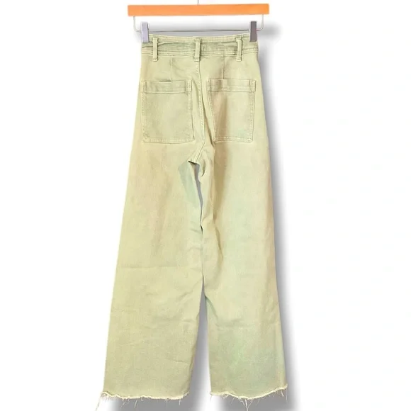 Zara Light Green High Waist Flare Leg Raw Hem Stretch Denim Jeans Size 0 - Picture 3 of 6